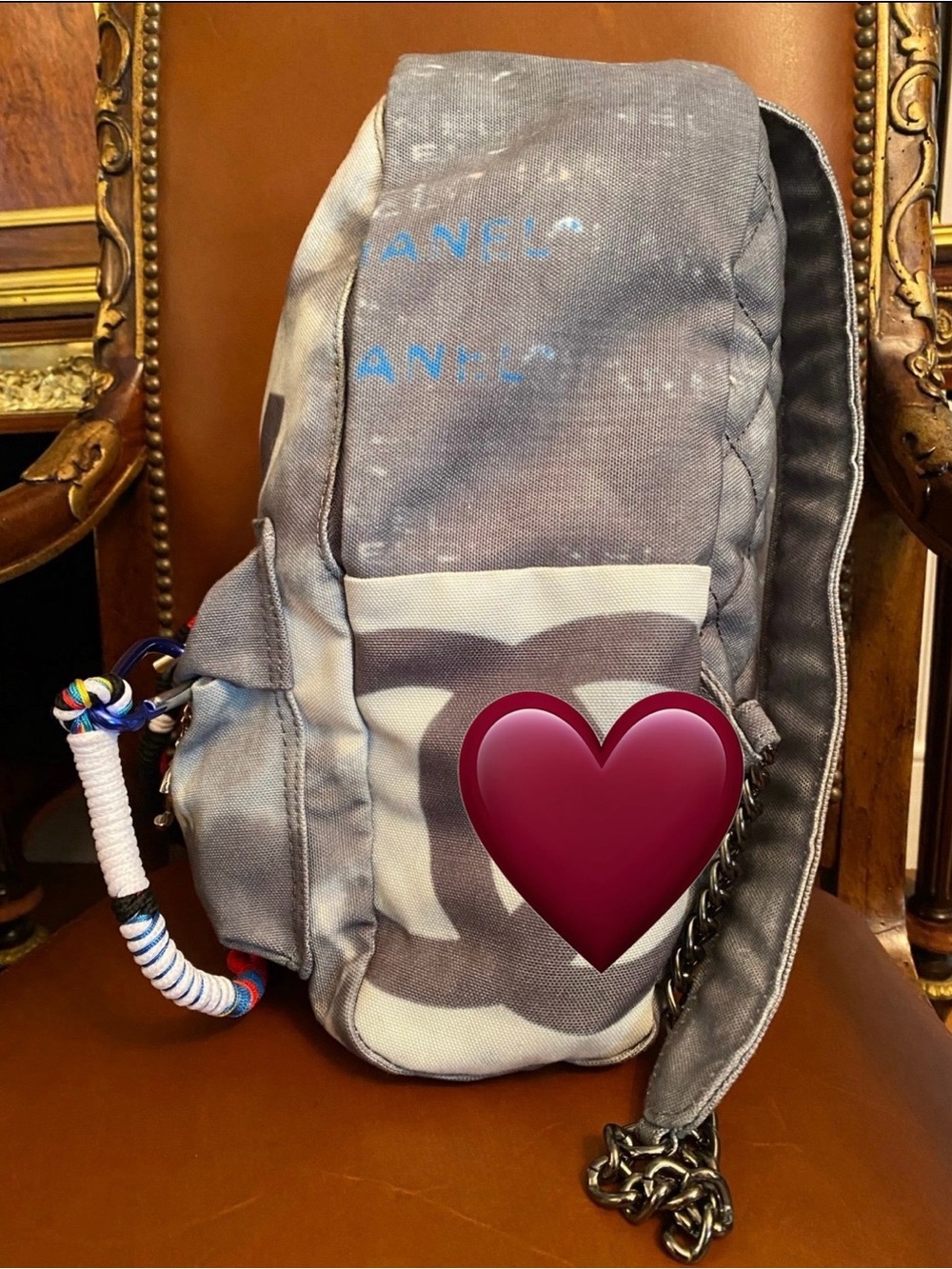 Canvas Backpack with Black Leather Trim - Picture 4 of 8